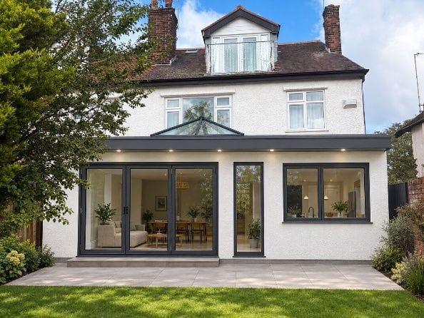 Design visualisation of a rendered full-width rear extension with a roof lantern