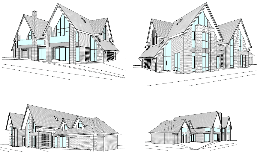 Three-dimensional line views of the new detached house
