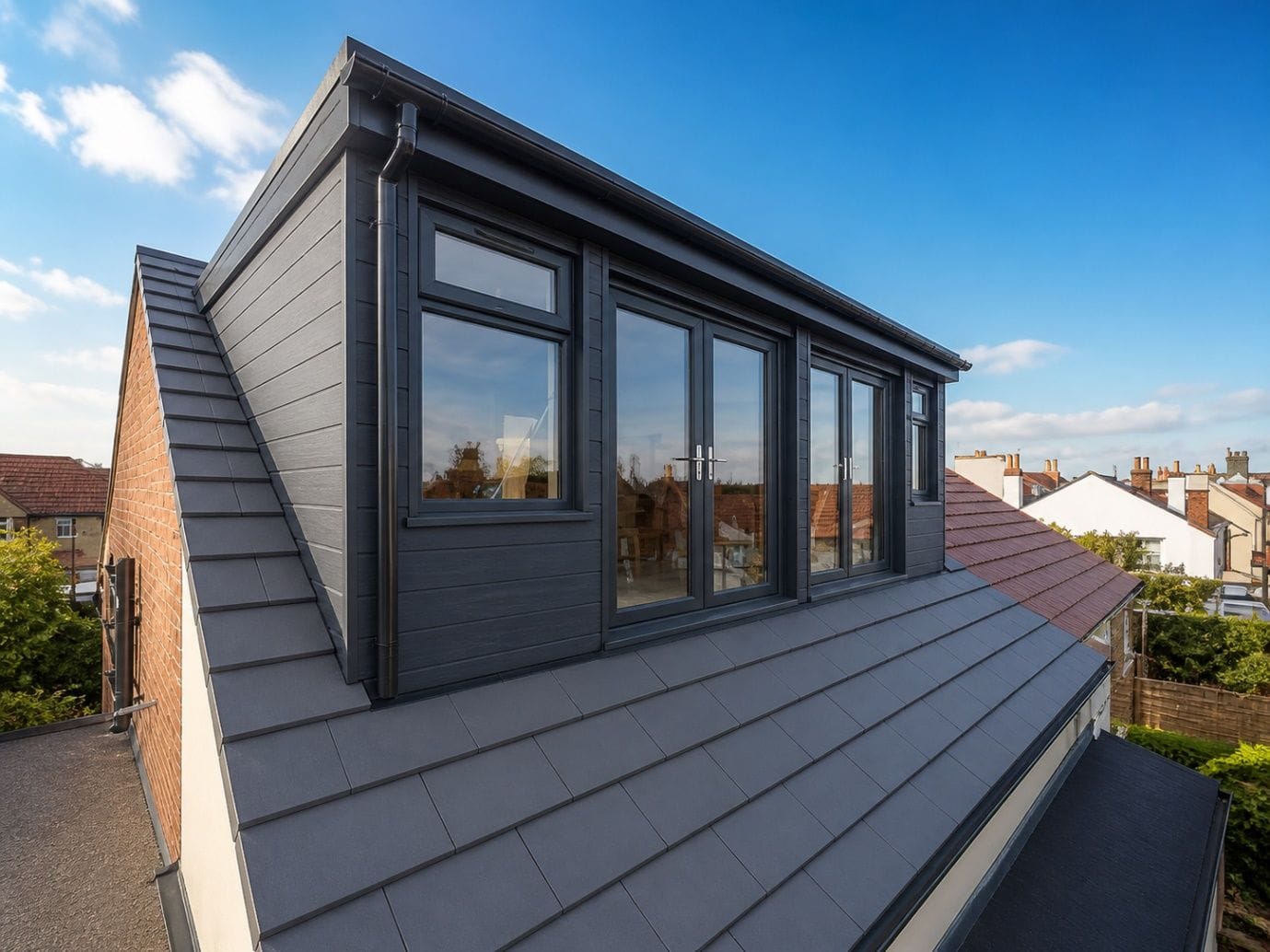 The completed flat-roof dormer from the garden