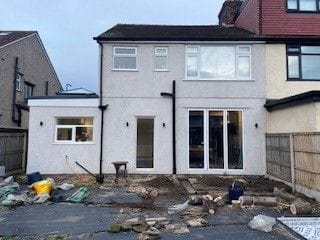 The completed side extension from the garden